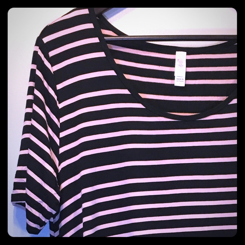 LuLaRoe XL Perfect T - Black & Pink Striped NWT